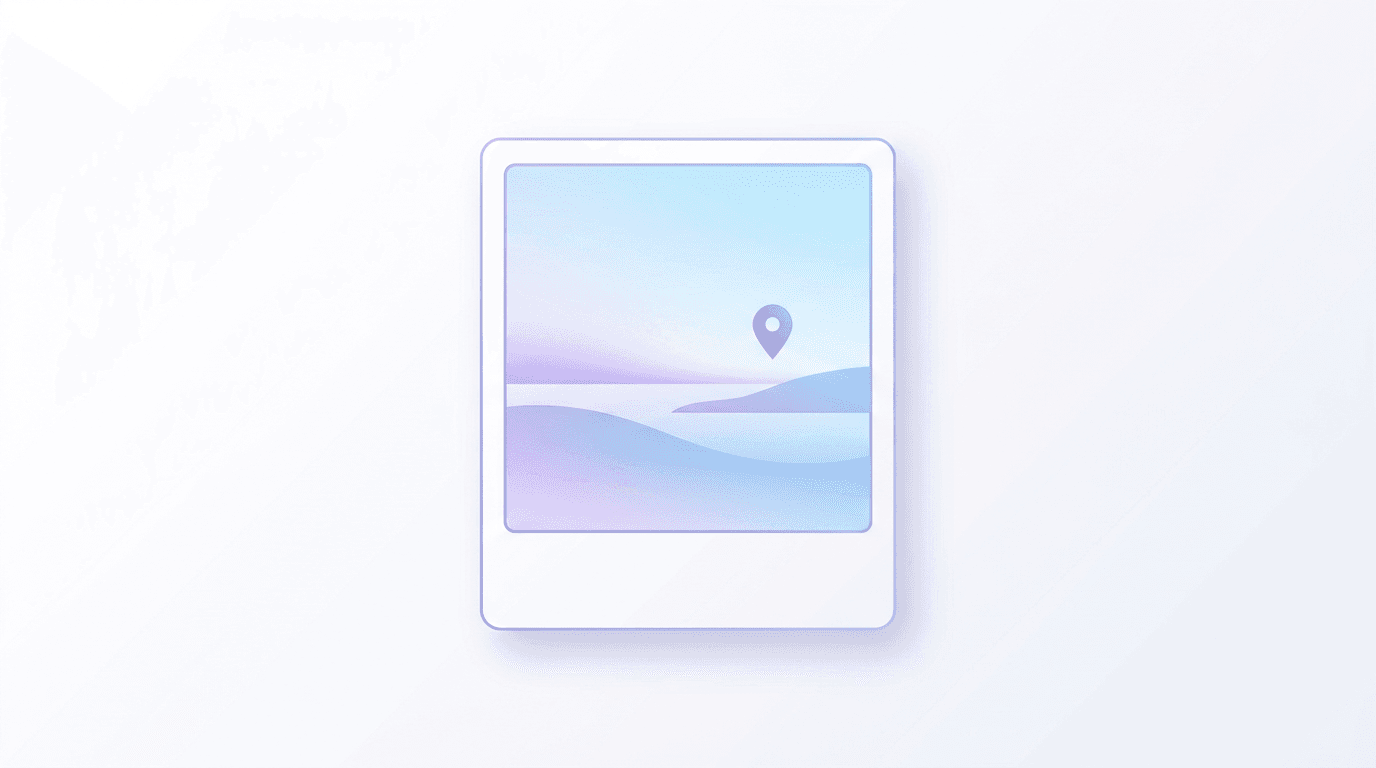 Minimal travel and photo frame shapes with purple blue gradient
