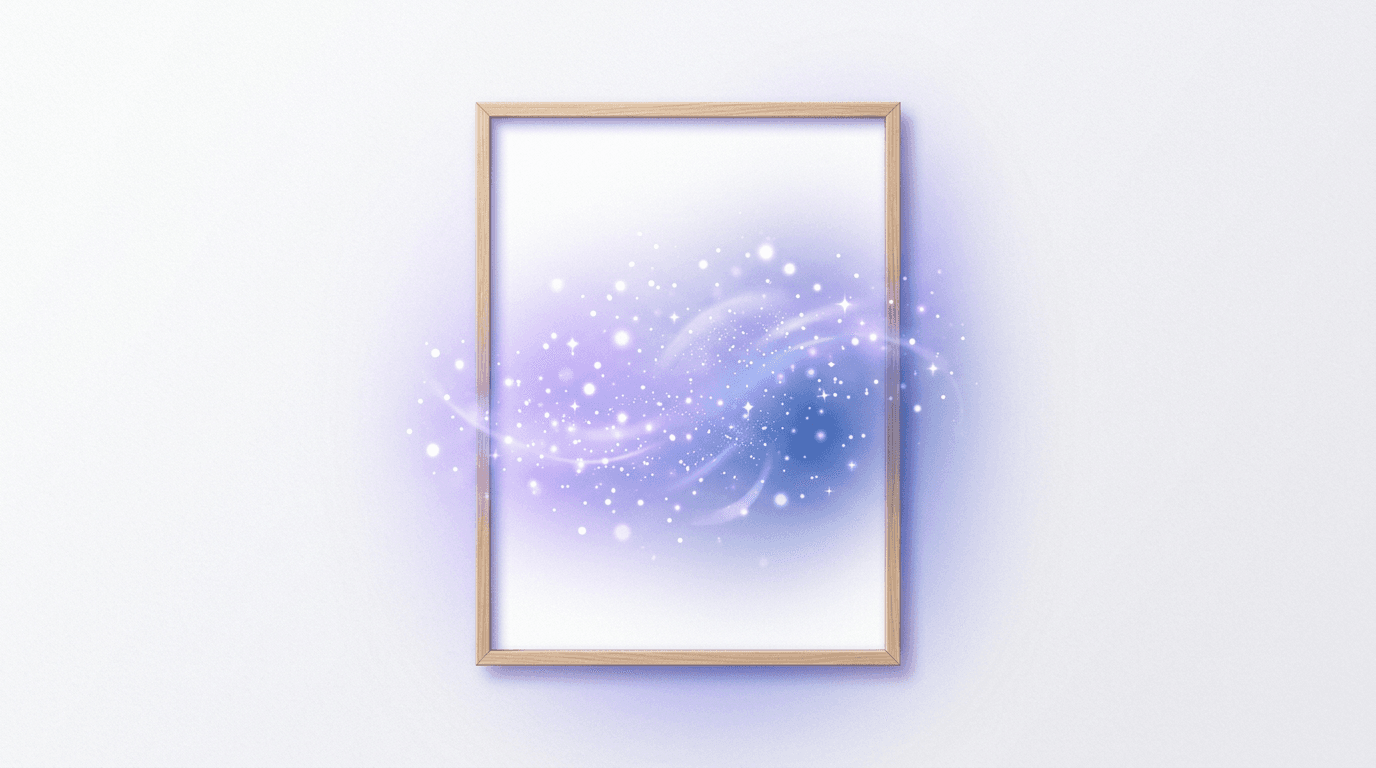 Photo frame with soft sparks suggesting ideas forming